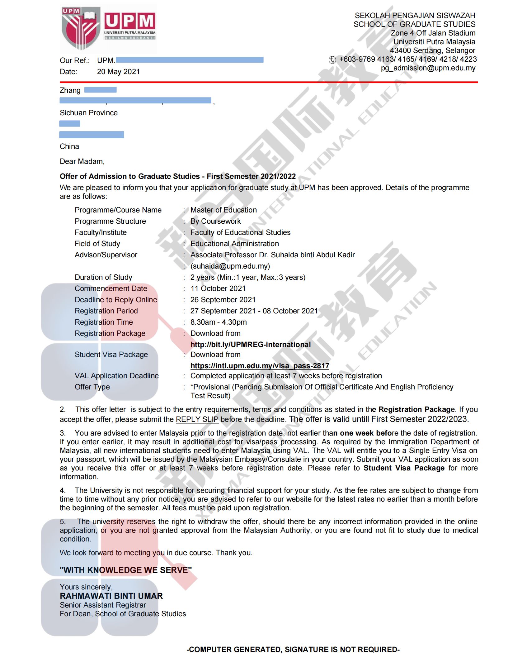 馬來西亞留學(xué)-張同學(xué)博特拉【教育管理】碩士offer申請(qǐng)案例！(圖2)
